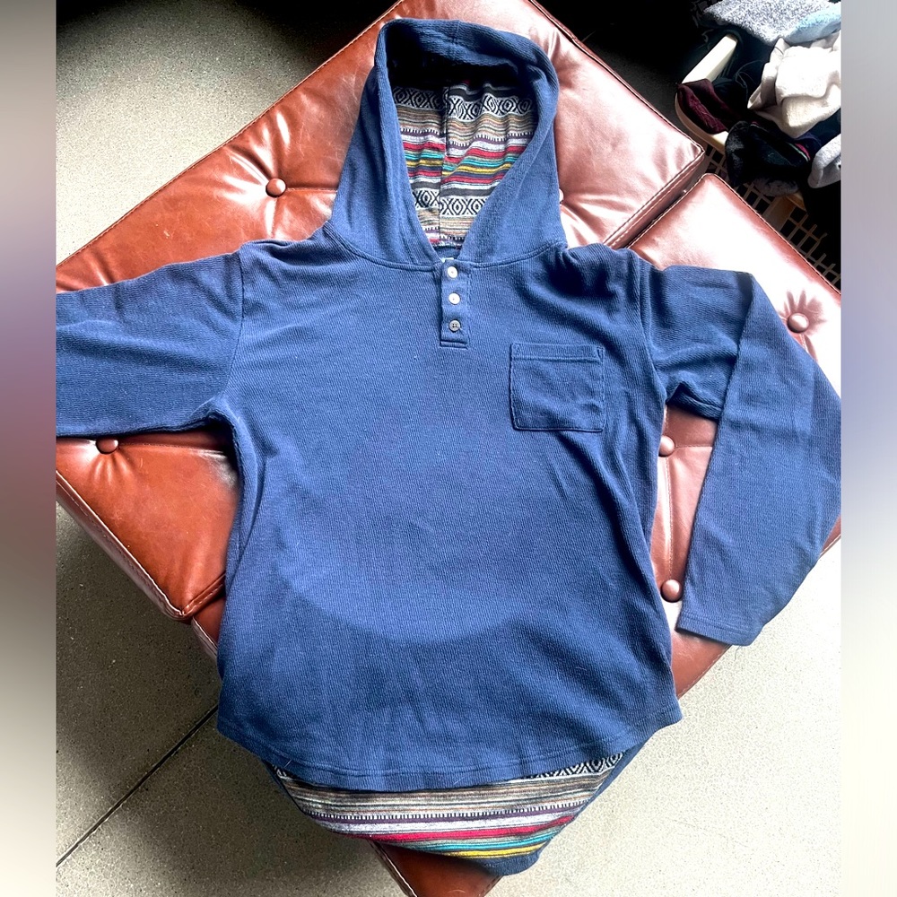 Dark Blue Bohemian style flannel with hood